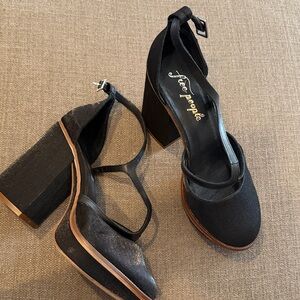 Free People Black Chunky Heel Shoes